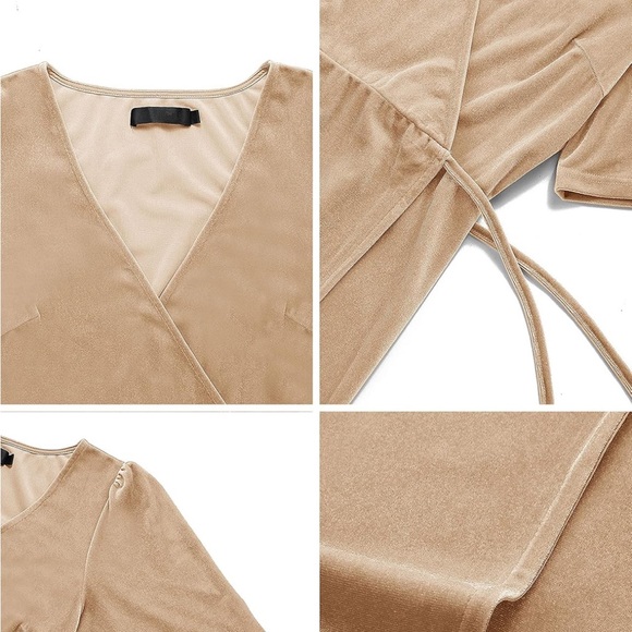 MEROKEETY Women's V Neck Wrap Velvet Maxi Dress - Picture 2 of 3